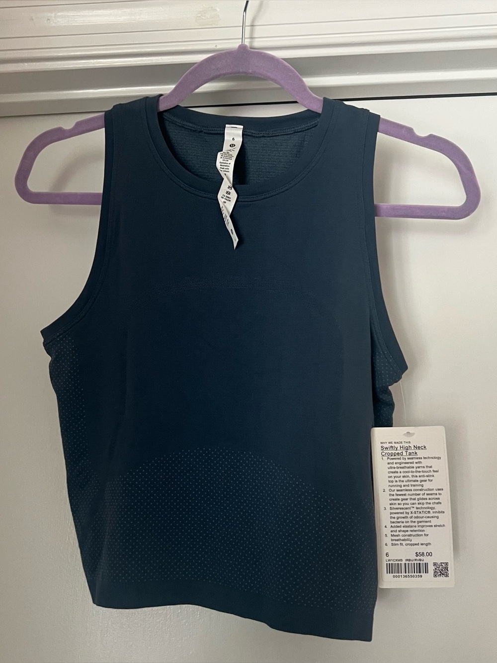 Lululemon Swiftly High Neck Cropped Tank in Iron Blue/River Blue